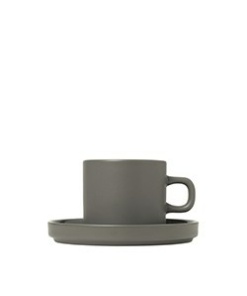 Set med två kaffekoppar & fat, 4 pcs. - Pewter, PILAR