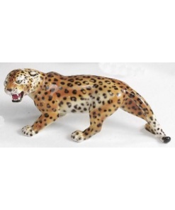 Porslindjur Italien Leopard smygande liten Porslin. 41x16cm.
